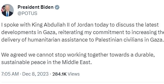 गाजा समस्यालाइ लिएर अमेरिकी राष्ट्रपति र जोर्डनका राजाका बिचमा छलफल